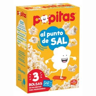 Popitas palomitas de maíz al punto de sal para microondas 3 x 100 g