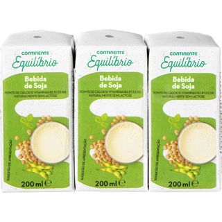Bebida Vegetal de Soja Natural Continente Equilíbrio (emb. 3 x 200 ml)