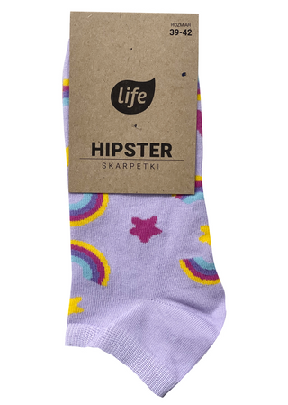 Life Stopki Bawełniane Hipster Wzór Tęcza Lawenda Rozm. 39-42