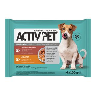 Activ Pet Karma dla psów małych ras, kurczak warzywa/wołowina warzywa, 4x100 g