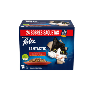 24 sobres x 85 g Felix Fantastic Carne en Gelatina sobre para gatos