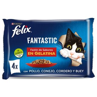 Alimento Para Gatos Fantastic Sabor Carne Felix Bolsa 4 X 85 G