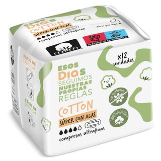 Compresas Ultrafinas Algodón Súper Con Alas Esos Dias Bolsa 12 Unidades