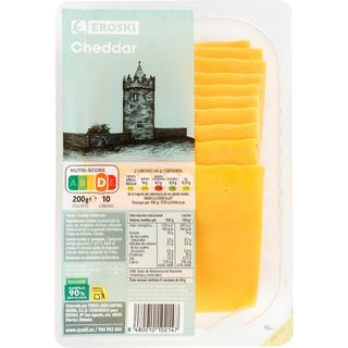 Queso Cheddar Eroski, Lonchas, Bandeja 200 G (10841435)
