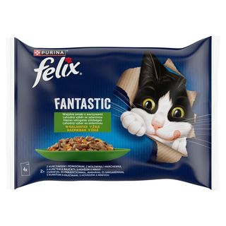 Felix Fantastic Karma dla kotów w galaretce z kurczakiem i pomidorami oraz wołowiną i marchewką w galaretce (4 x 85 g) 340 g