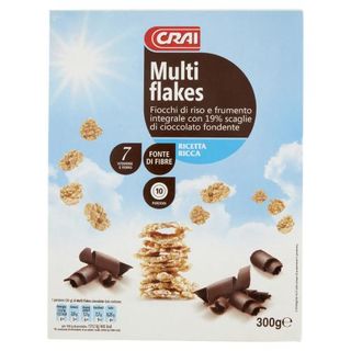 Crai Multi flakes Fiocchi di riso e frumento integrale con 19% scaglie di cioccolato fondente 300 g