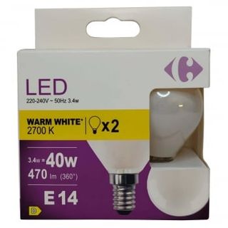Bombilla Led Esférica Carrefour 40W E14 Opal Cálida 2 Ud