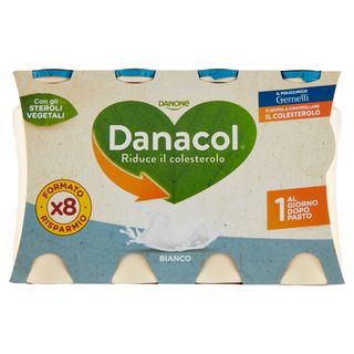 DANACOL Yogurt da bere, Riduce il Colesterolo grazie agli Steroli Vegetali, Bianco Naturale, 8x100g