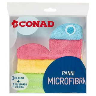 CONAD Panni Microfibra 3 Multiuso + 1 Sporco Difficile - 8003170077287
