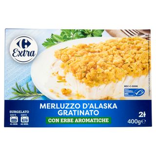 Carrefour Extra Merluzzo d'Alaska Gratinato con Erbe Aromatiche Surgelato 400 g
