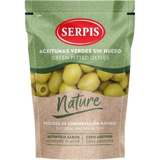 Aceitunas verdes manzanilla sin hueso SERPIS NATURE, bolsa 75 g (26886622)