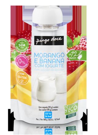 Bolsa de Fruta Morango e Banana com Iogurte Pingo Doce 90G