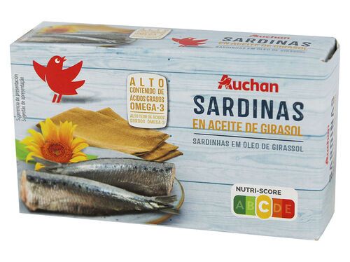 SARDINHAS AUCHAN EM ÓLEO DE GIRASSOL 120(84)G