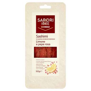 SAPORI & IDEE CONAD Sashimi di Salmone Affumicato Norvegese Limone e pepe rosa 100 g - 8003170080171
