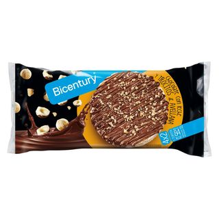 Bicentury Tortitas de Arroz con Chocolate con Leche y Tocitos de Avellana packs 4x2u 141.6g (244936)