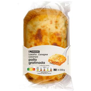 Lasaña Pollo Gratinada Eroski, Bandeja 350 G