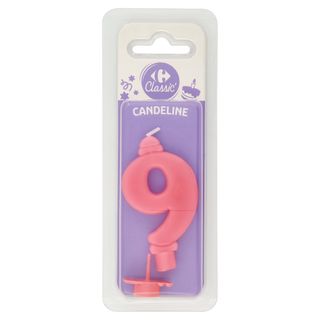 Carrefour Classic Candelina Numero 9 Rosa con supporto