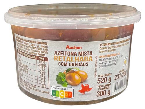 AZEITONA MISTA AUCHAN COM ORÉGÃOS TAÇA 520(300)G