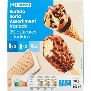 Helados Surtidos Sin Azúcares Añadidos Eroski, Pack 6X120 Ml (25970021)