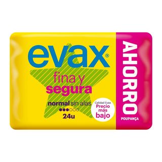 Compresa normal sin alas EVAX FINA Y SEGURA, paquete 24 uds (143235)