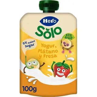 Bolsita De Yogur-Plátano-Fresa Hero, Doypack 100 G