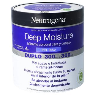 Neutrogena Bálsamo Hidratación Profunda Cara Y Cuerpo, Piel Seca, 2 Tarros De 300Ml (273299)