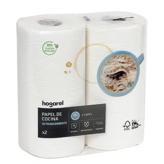 Papel De Cocina Ultra Absorbente 3 Capas Hogarel 2 Uds (278773)