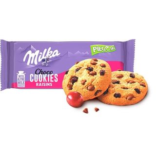 Milka Pieguski Choco Cookies Raisins Ciasteczka z kawałkami czekolady mlecznej i rodzynkami 135 g