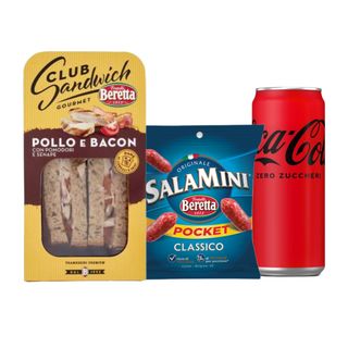 Pack Beretta Club Sandwich Pollo E Bacon 160g, Salamini Classici Pocket 27g & Coca-Cola Zero 330ml