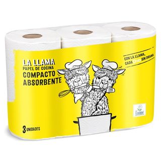Papel De Cocina Compacto Doble Rollo La Llama Dia Bolsa 3 Unidades