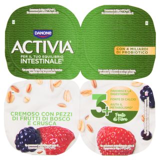 ACTIVIA Fibre Yogurt con Probiotico Bifidus, gusto Frutti di Bosco e Crusca, 4x125g