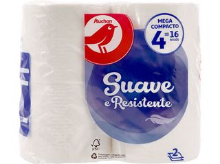 PAPEL HIGIÉNICO AUCHAN:SUAVE E RESISTENTE 2F 4=16R