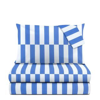 Completo letto matrimoniale righe - blu e bianco cotone