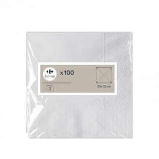 Set 100 Servilletas Blancas 2 Capas 33X33 Cm Carrefour Home