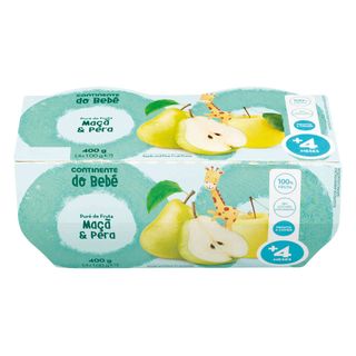 Puré de Fruta Maçã e Pera +4M Continente do Bebé (emb. 4 x 100 gr)