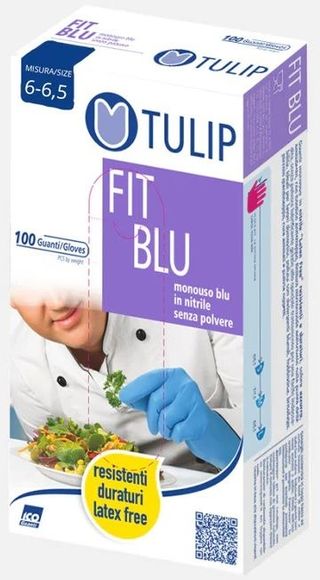 TULIP FIT BLU GUANTI MONOUSO BLU IN NITRILE SENZA POLVERE 6-6,5 100 PEZZI   ICO9393