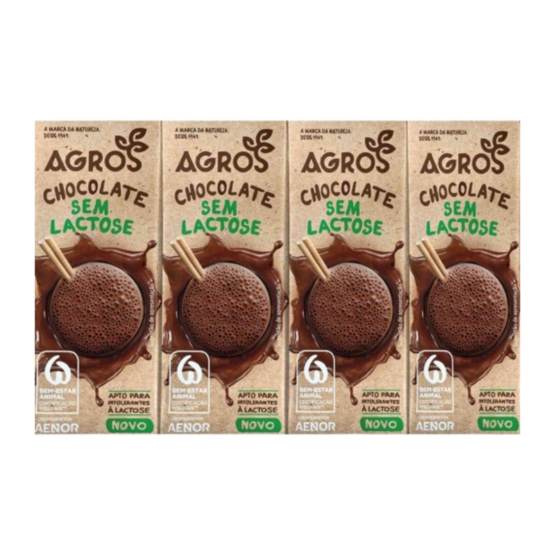 LEITE SEM LACTOSE AGROS CHOCOLATE 4X200ML
