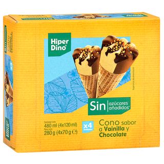 Hiperdino Conos De Vainilla Y Chocolate Sin Azúcar Añadido 4 X 120 Ml