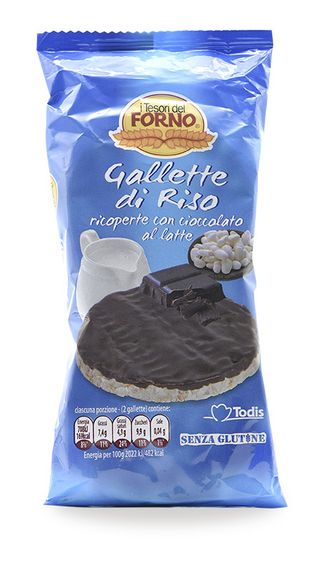 Gallette di riso ricoperte con cioccolato al latte