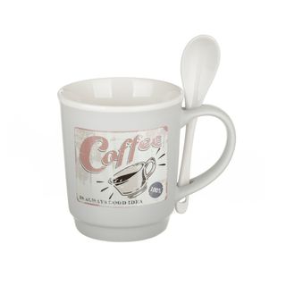 Tazza mug conica 400 ml con cucchiaino in porcellana - grigio