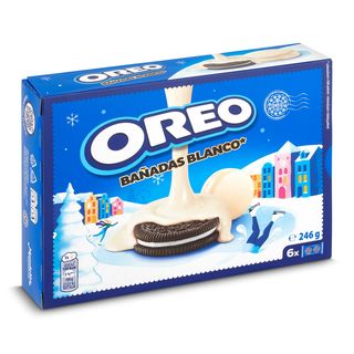 Galletas De Cacao Rellenas Bañadas Con Chocolate Blanco Oreo Caja 246 G