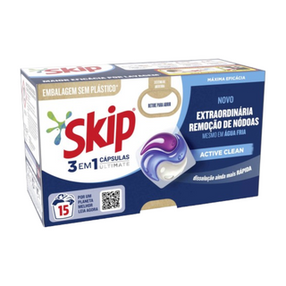 Skip Detergente Máquina Roupa Cápsulas Ultimate Active Clean 15 doses