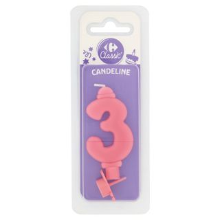 Carrefour Classic Candelina Numero 3 Rosa con supporto