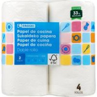 Papel De Cocina Compacto Doble Rollo Eroski, Paquete 4=8 Rollos (7609027)