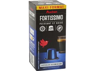 CÁPSULAS DE CAFÉ AUCHAN EM ALUMINIO COMPATÍVEIS COM MÁQUINAS DE NESPRESSO FORTÍSSIMO 20UN
