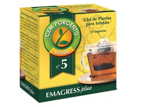 CHÁ CEM PORCENTO Nº5 EMAGRESS PLUS 10 SAQUETAS