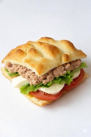 Focaccione con tonno, maionese, pomodoro e insalata