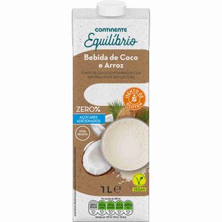 Bebida Vegetal de Arroz e Coco sem Açúcar Continente Equilíbrio (emb. 1 lt)