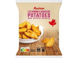BATATA PRÉ-FRITAS AUCHAN QUARTOS COM PELE PARA FORNO E AIRFRYER 1KG