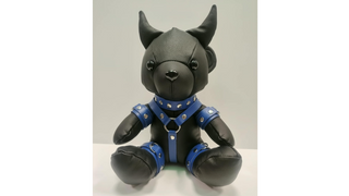 Teddy Devil Skórzany miś z NIEBIESKIMI skórzanymi akcesoriami